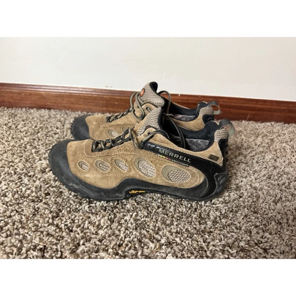 Merrell Brown Hiking Shoes Gore-Tex Continuum Vibram Sole Ortholite Men's size 9